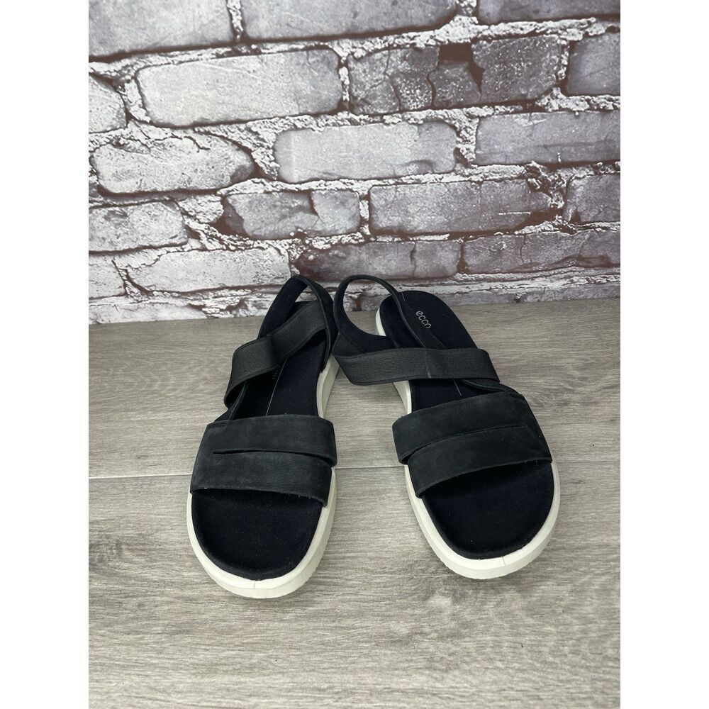 ECCO Yuma Black Nubuck Leather Stretch Wedge Strappy Sandals Women 41EU/10.5M US - Picture 13 of 16
